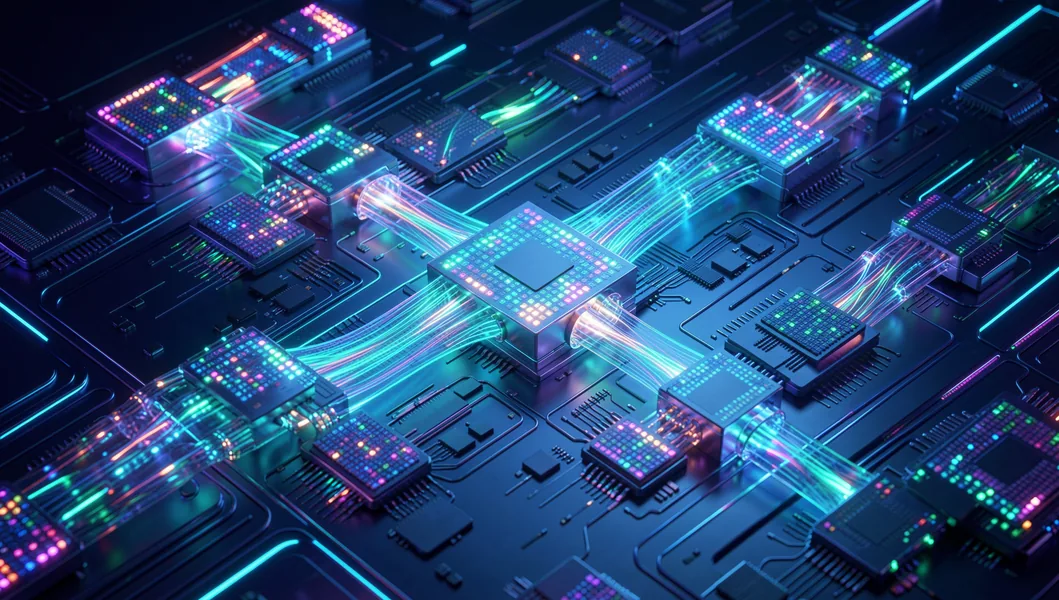 数据中心光互连渲染图 — MicroLED阵列光纤束